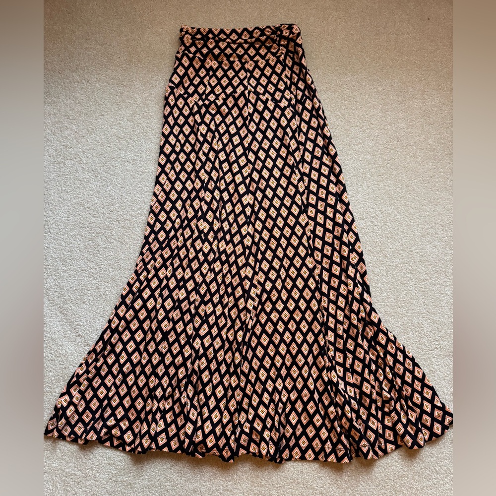 Anthropologie Maxi Skirt Black Motif (Orange/White) Long Flowy Skirt Size XS - Picture 11 of 16